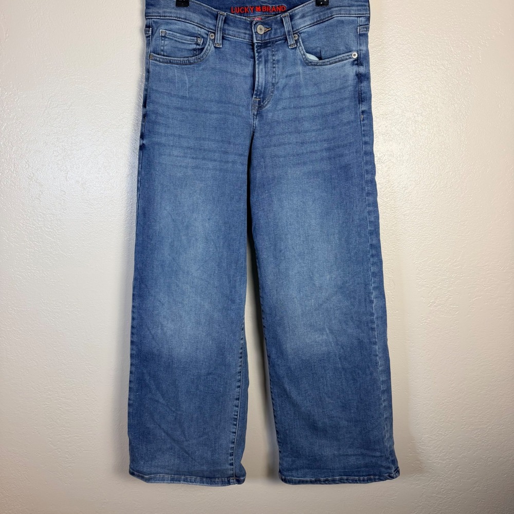 Lucky Brand Women's 6/28 Sweet Mid Rise Wide Leg Blue Jeans Medium Wash Stretch